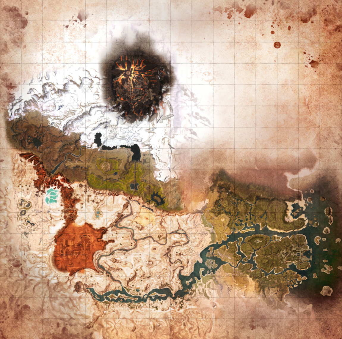 A collage-style screenshot showing different biomes — desert, jungle/green areas, snowy mountains, and ruins — to highlight the variety in exploration.